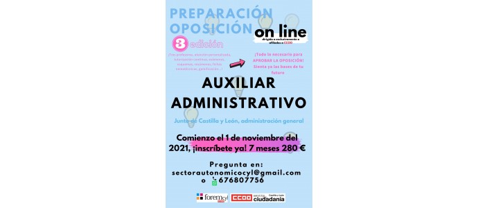 Tercera edición de las oposiciones online a Auxiliar Administrativo 2021/2022 para la Junta de Castilla y León